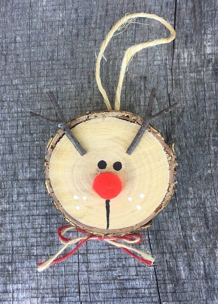 3 Rustic Wooden Reindeer Ornaments Wooden Christmas Tree Ornaments Wood log Slice Rudolph Ornament Christmas decor 1